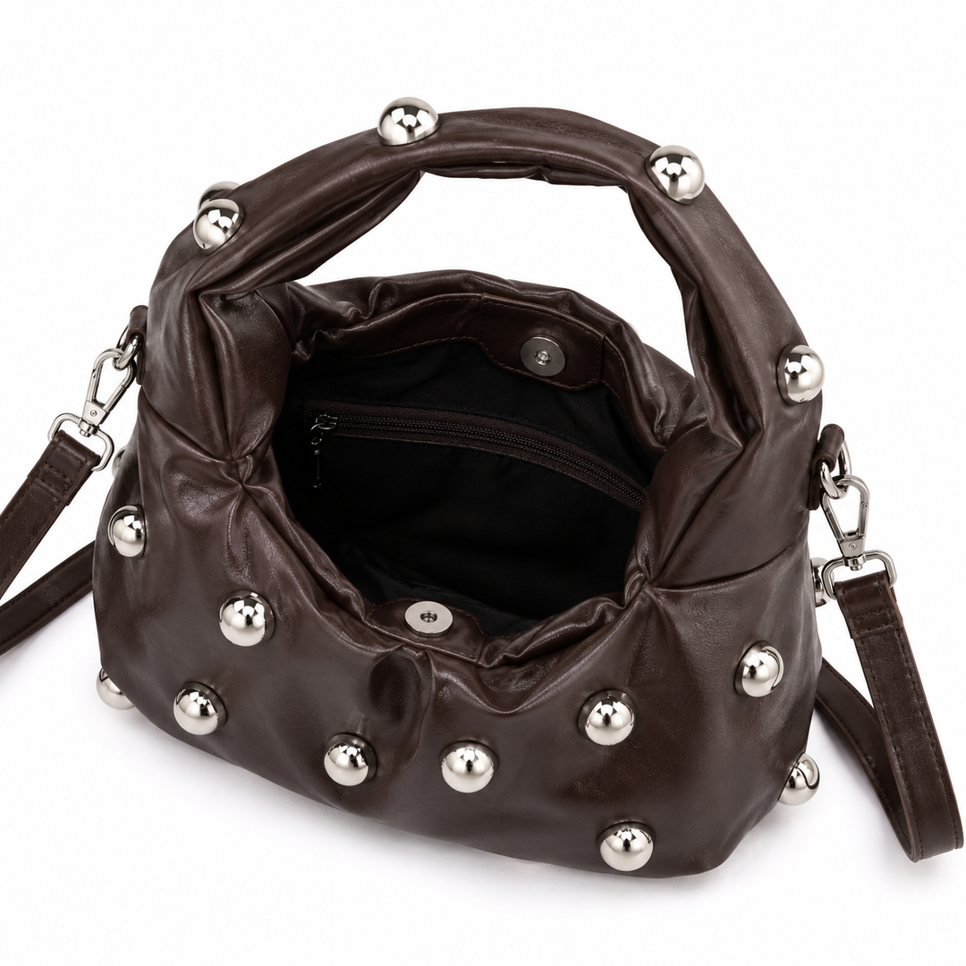 Studded PU Leather Hobo Shoulder Bag for Women