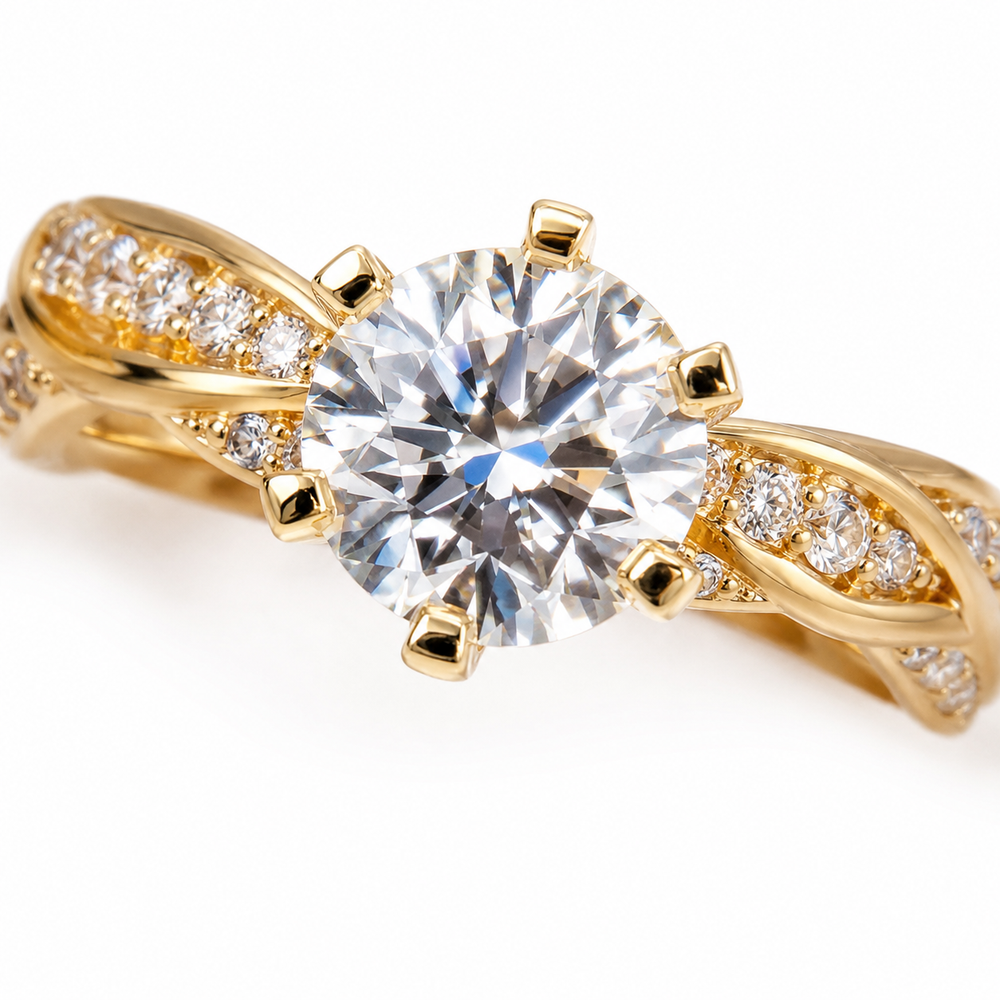 Gold Color Cubic Zirconia 6-Claw Wedding Ring for Women