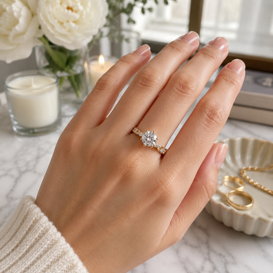 Gold Color Cubic Zirconia 6-Claw Wedding Ring for Women