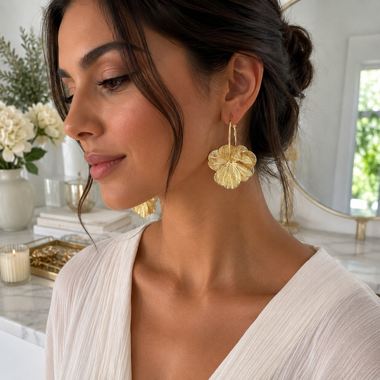 Gold Plated Floral Hoop Earrings for Women