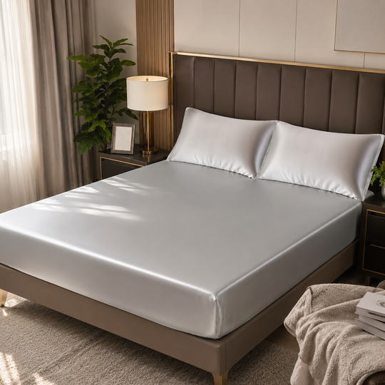 Ice Silk Satin Fitted Sheet with Elastic Band
