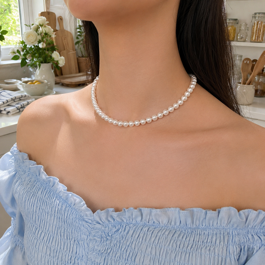 Classic White Simulated Pearl Choker Necklace