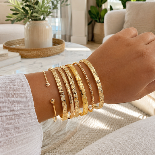 7-Piece Gold Color Open Cuff Bracelet Set