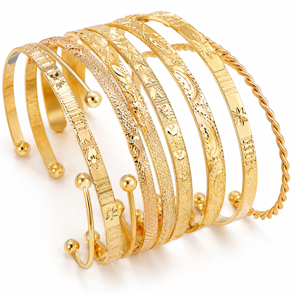 7-Piece Gold Color Open Cuff Bracelet Set