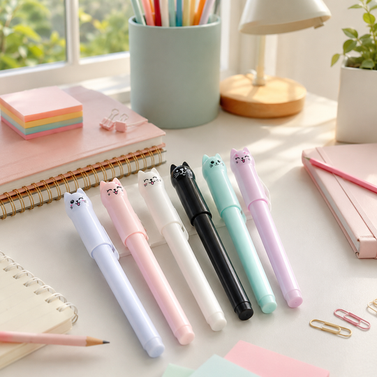 Cute Cat Gel Pen Set 0.38mm Black Ink (6 Pack)