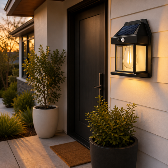 Solar Motion Sensor Wall Light with 3 Lighting Modes – 2 Pack