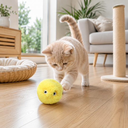 Interactive Plush Cat Toy Ball with Animal Sounds &amp; Catnip Pocket