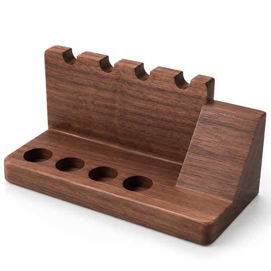 Walnut Wood Desk Organizer Pen Holder &amp; Phone Stand