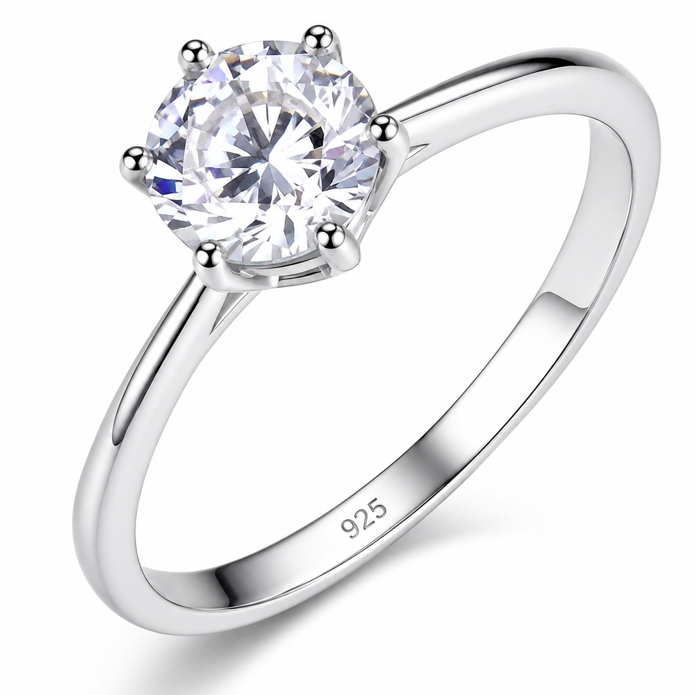 S925 Sterling Silver Color Cubic Zirconia Solitaire Ring