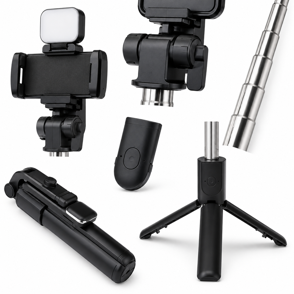 Bluetooth Selfie Stick Tripod with Fill Light & Remote