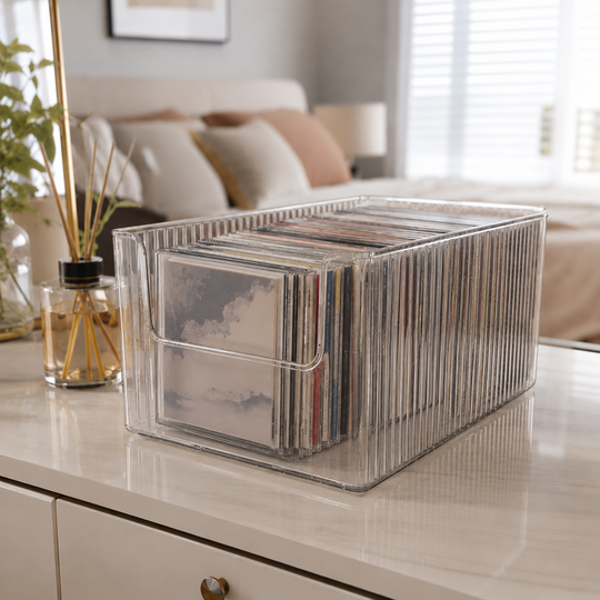Clear Plastic CD Storage Box Organizer with Handles