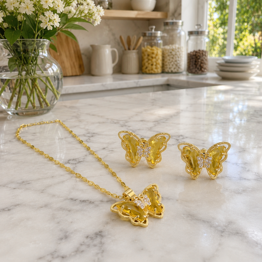 Butterfly Necklace &amp; Earrings Jewelry Set
