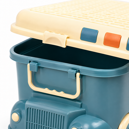 Kids Bus Storage Box with Wheels 12L Plastic Organizer