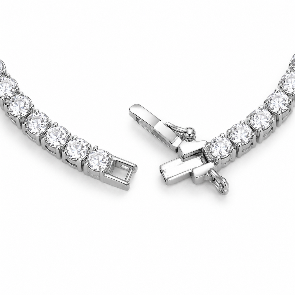 5MM Rhinestone Tennis Chain Necklace – Silver Link Chain