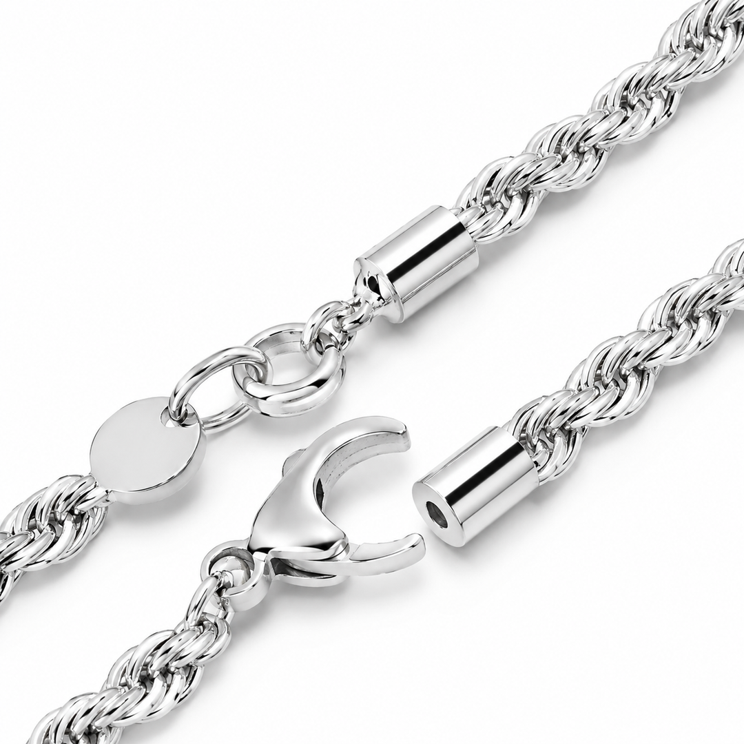 925 Sterling Silver Rope Chain Necklace &amp; Bracelet Set