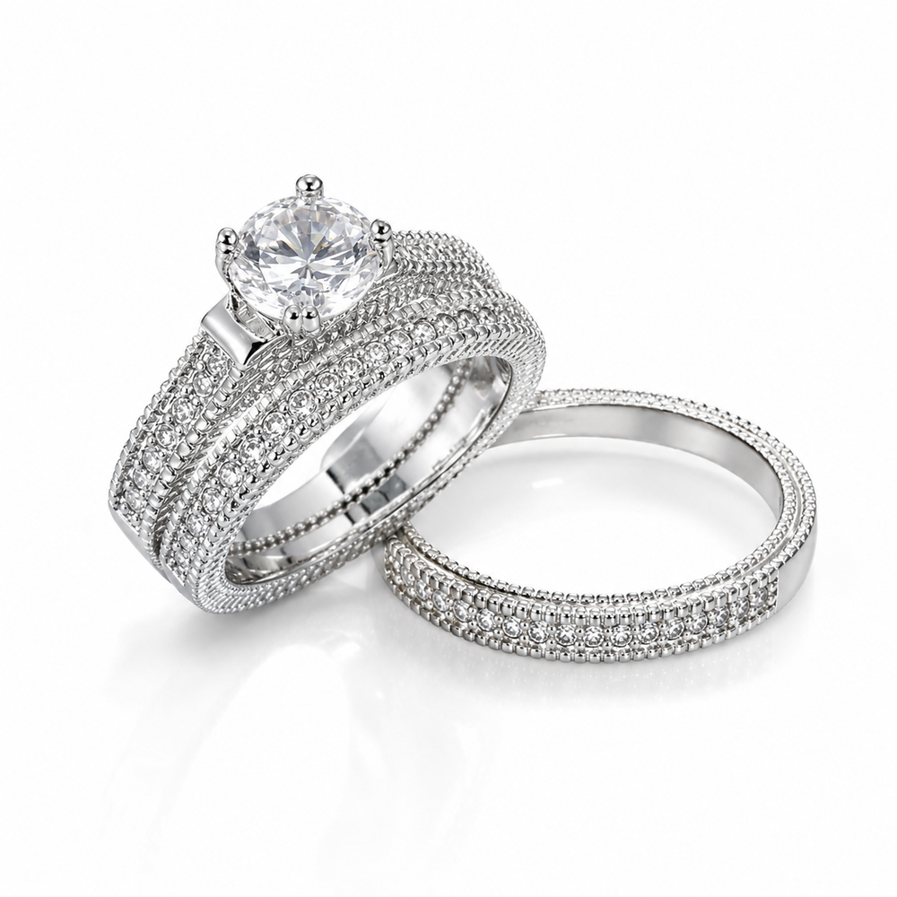 925 Sterling Silver Color Zircon Couple Ring Set