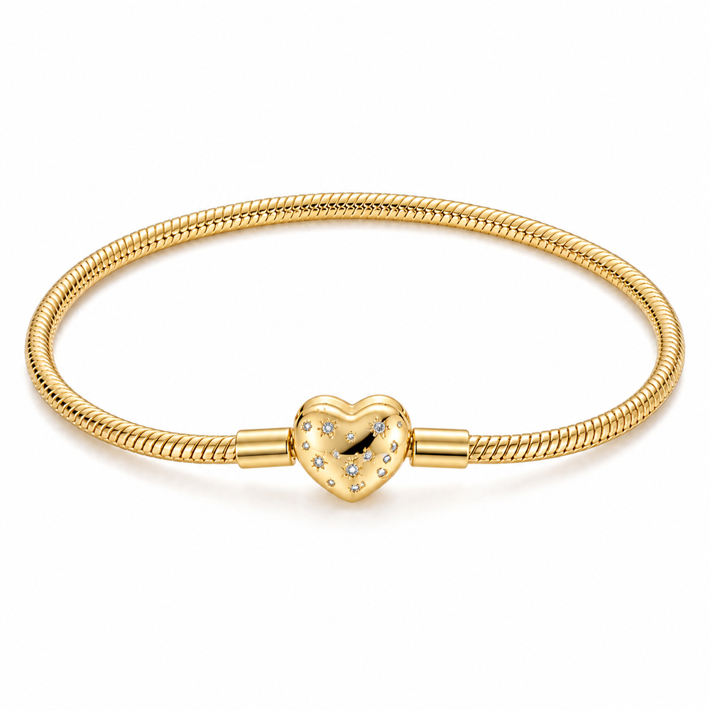 925 Sterling Silver Gold-Plated Heart Charm Bracelet