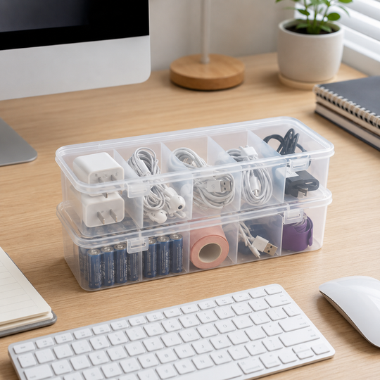 Transparent Cable Storage Organizer Box with Lid
