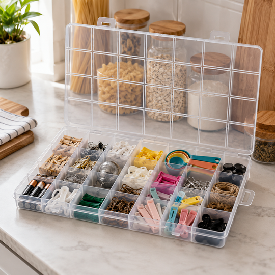 28-Grid Plastic Jewelry Storage Organizer Box with Removable Dividers