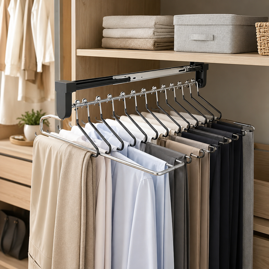 Pull-Out Adjustable Clothes Storage Rod for Wardrobes