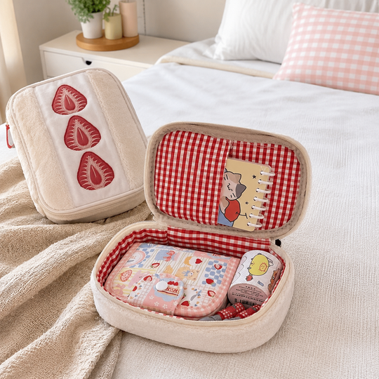 Cute Strawberry Plush Pencil Case Large Capacity Storage Pouch