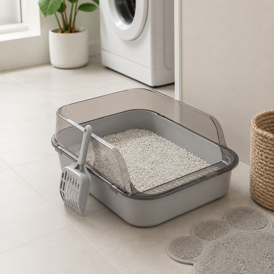 Semi-Enclosed Cat Litter Box with High Sides