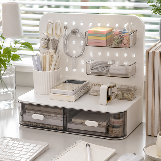 Desktop Pegboard Storage Organizer with Drawers