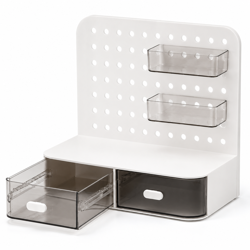 Desktop Pegboard Storage Organizer with Drawers