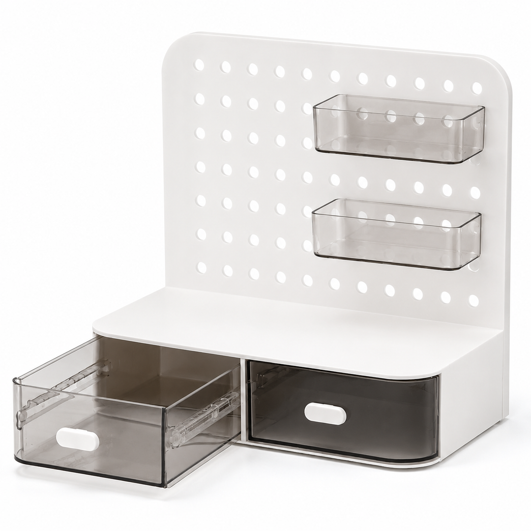 Desktop Pegboard Storage Organizer with Drawers
