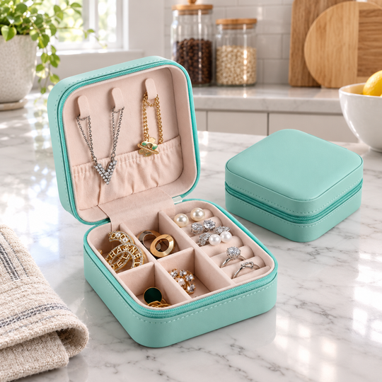 Portable Leather Travel Jewelry Organizer Case