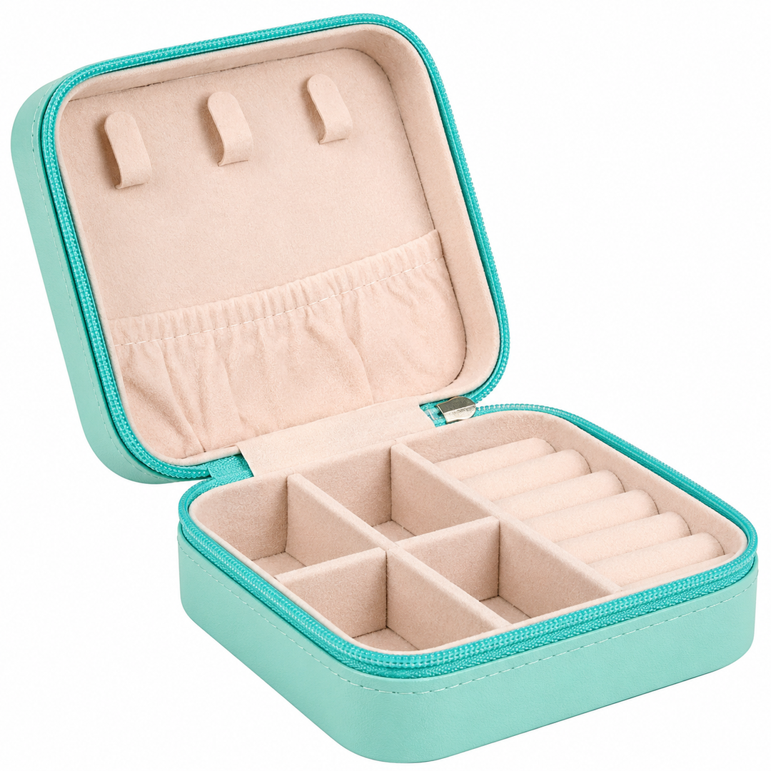 Portable Leather Travel Jewelry Organizer Case