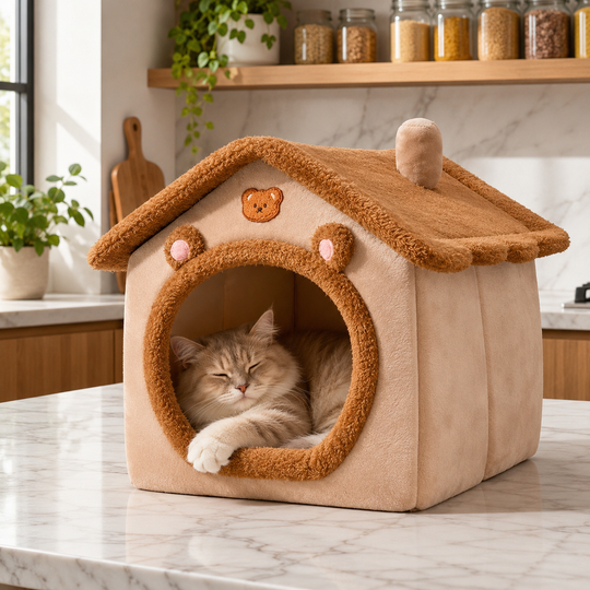 Foldable Washable Plush Pet House Bed for Cats &amp; Small Dogs
