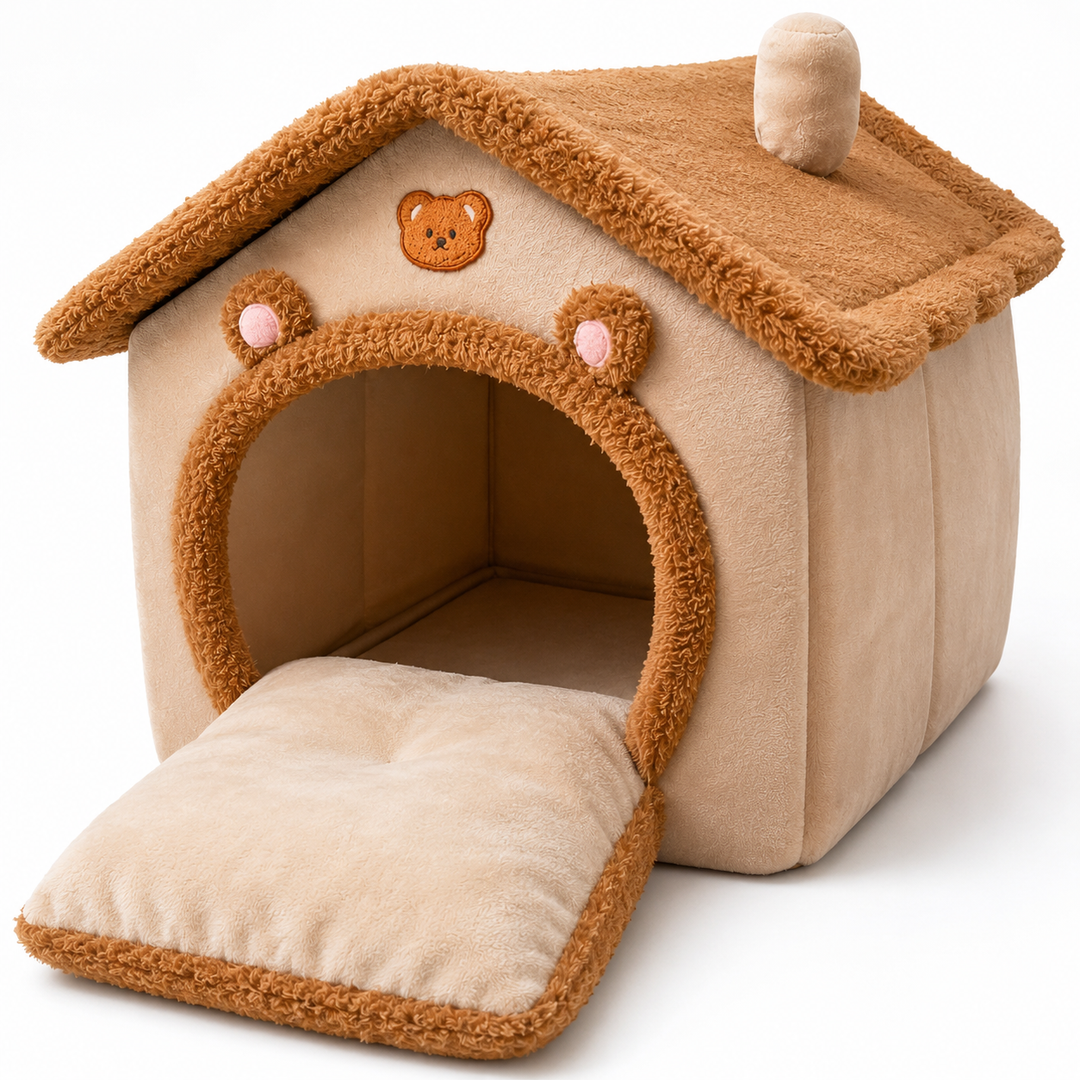 Foldable Washable Plush Pet House Bed for Cats &amp; Small Dogs