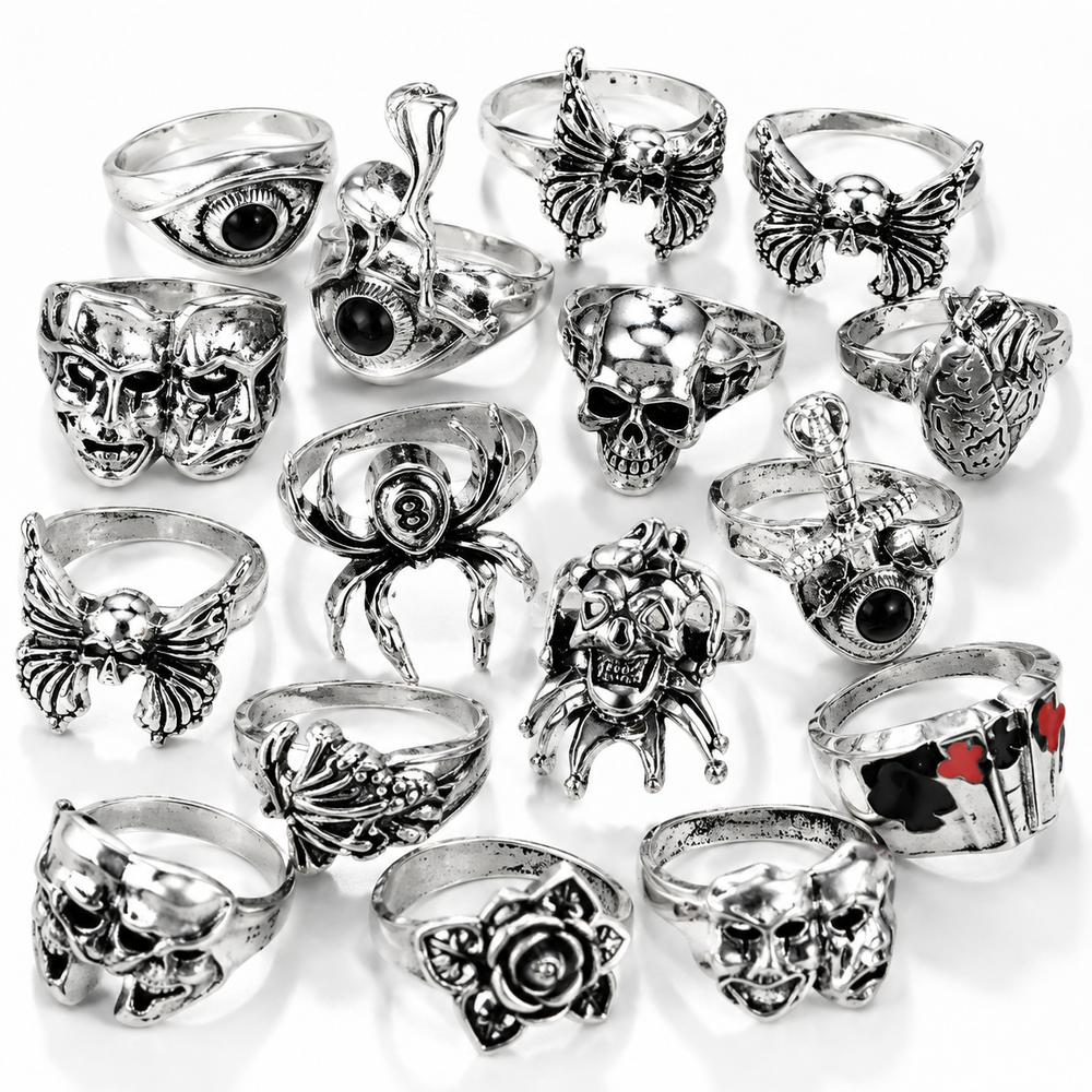 24-Piece Gothic Punk Ring Set for Women & Men