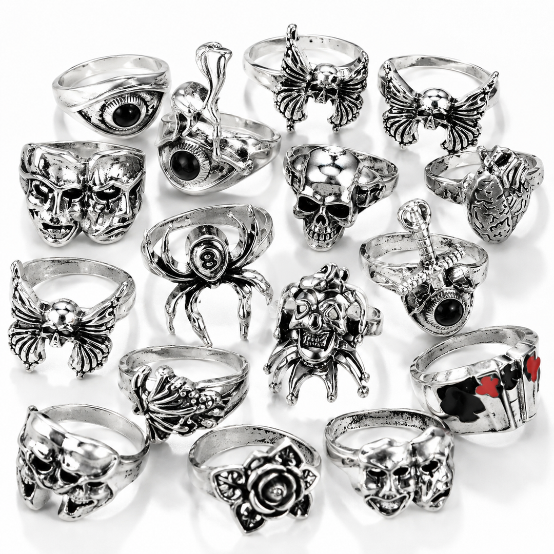 24-Piece Gothic Punk Ring Set for Women &amp; Men