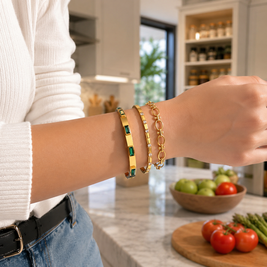 3-Piece Gold Stainless Steel Stackable Bracelet Set for Women
