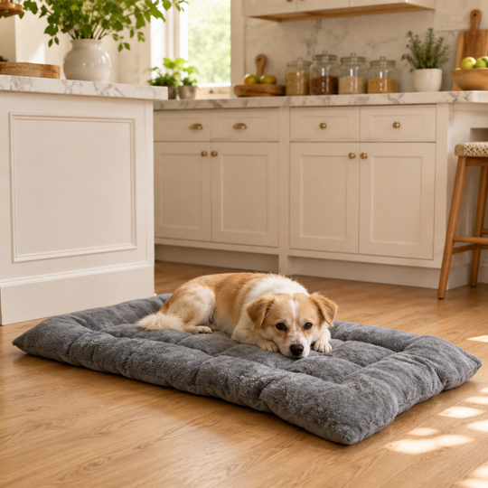 Extra Large Plush Dog Bed Mat for Dogs – Soft Quilted Gray