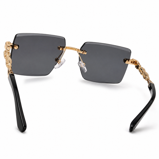 Rimless Rectangle Sunglasses with Gold Temples