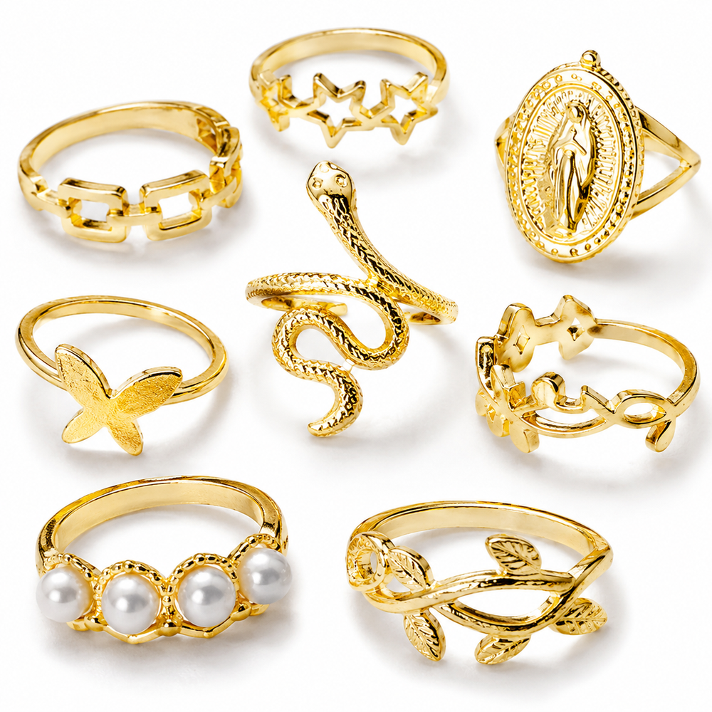 30-Piece Gold Tone Fashion Ring Set for Women