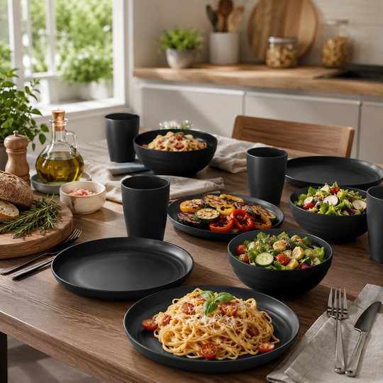 16/32-Piece Reusable Dinnerware Set with Plates, Bowls &amp; Cups