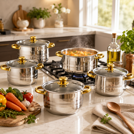5-Piece Stainless Steel Cookware Set with Glass Lids