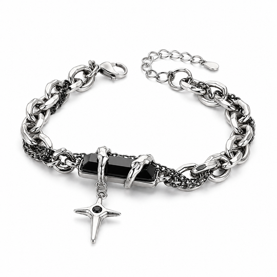 Retro Black Zircon Stainless Steel Chain Bracelet