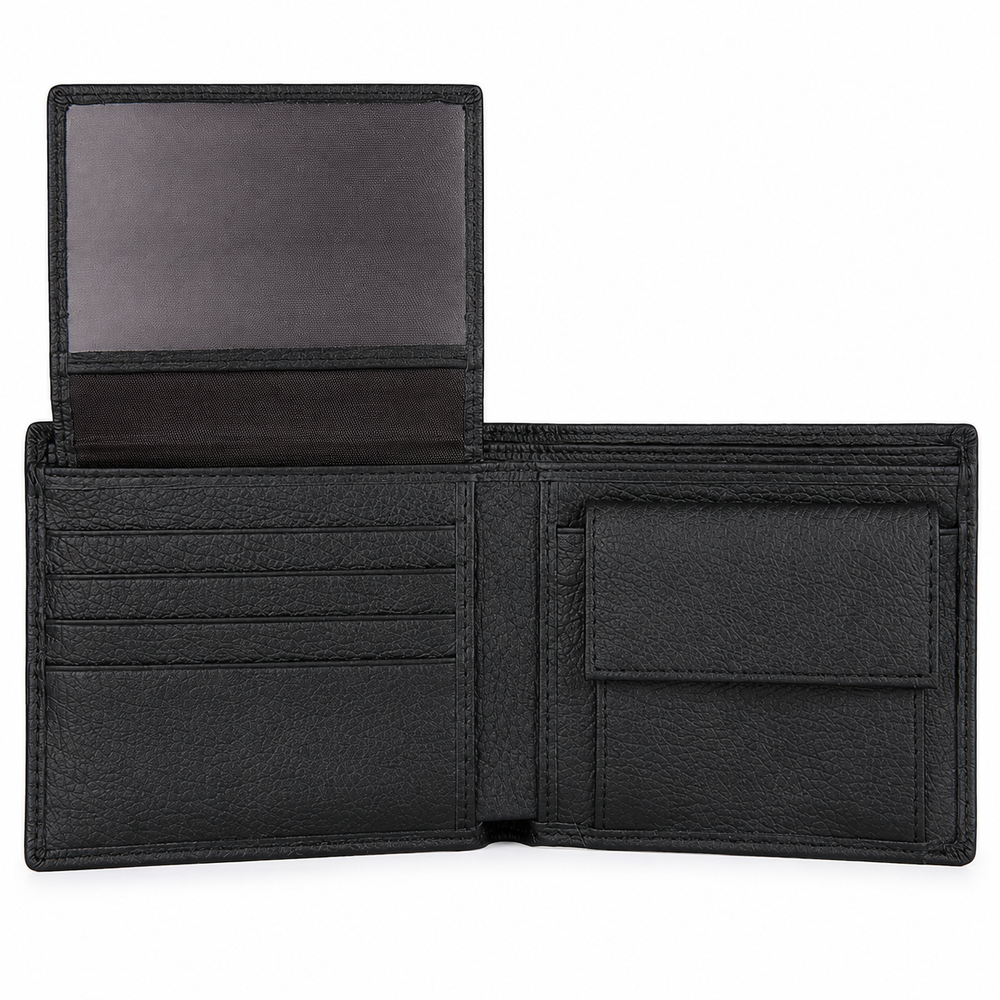 Genuine Leather Men's Bifold Wallet with Coin Pocket