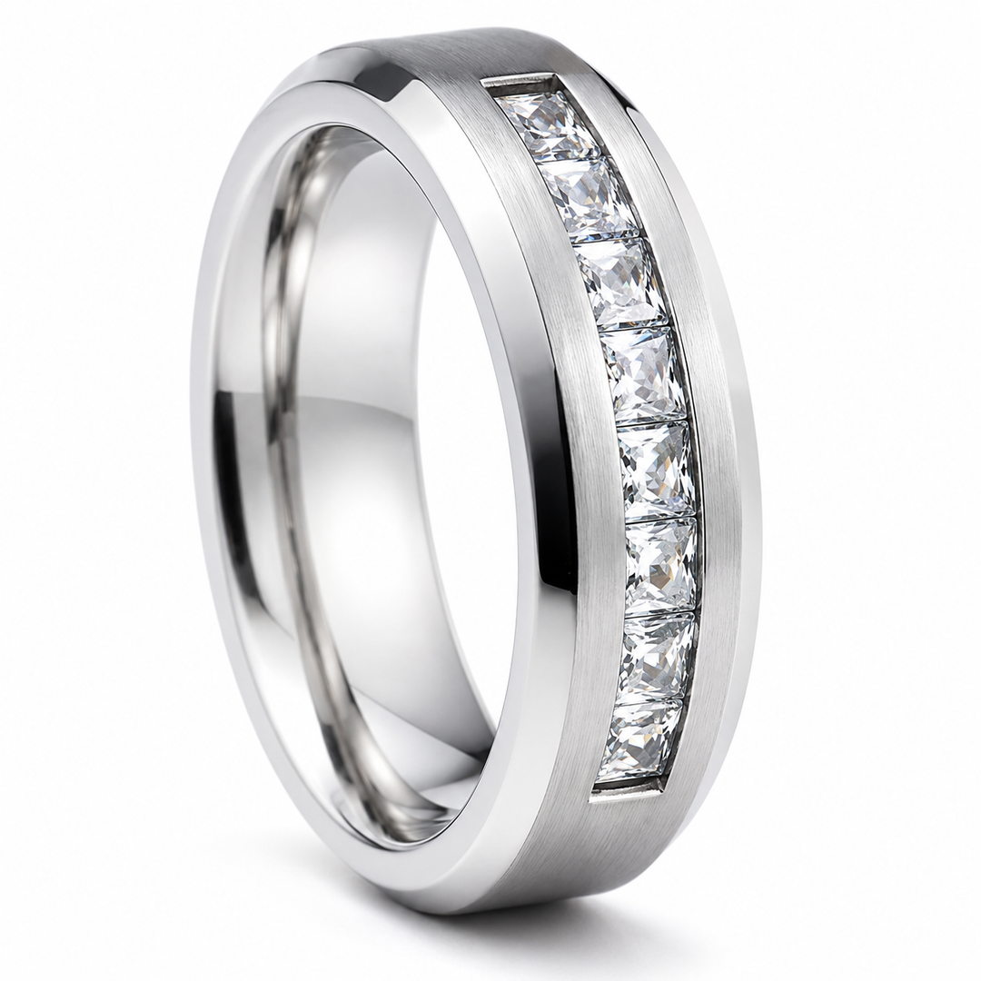 Silver Plated Stainless Steel CZ Ring