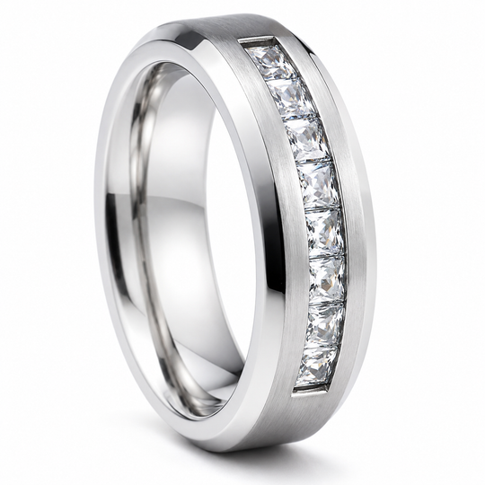 Silver Plated Stainless Steel CZ Ring