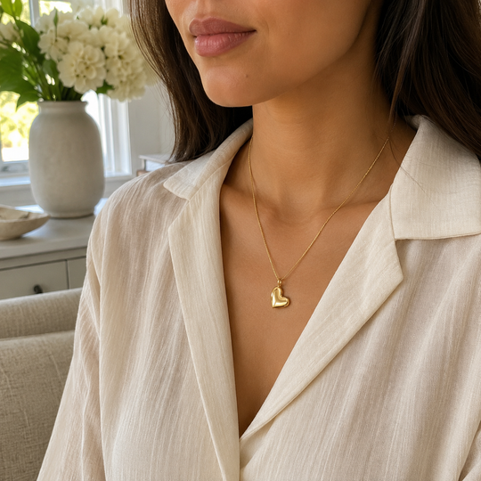 18K Gold-Tone Curved Heart Pendant Necklace for Women