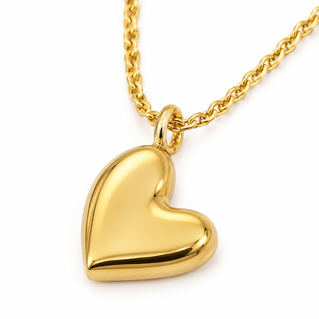 18K Gold-Tone Curved Heart Pendant Necklace for Women