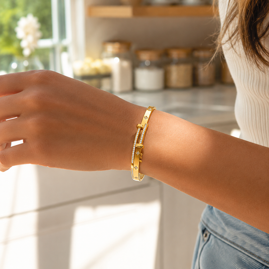 Gold Stainless Steel Zircon Bangle Bracelet