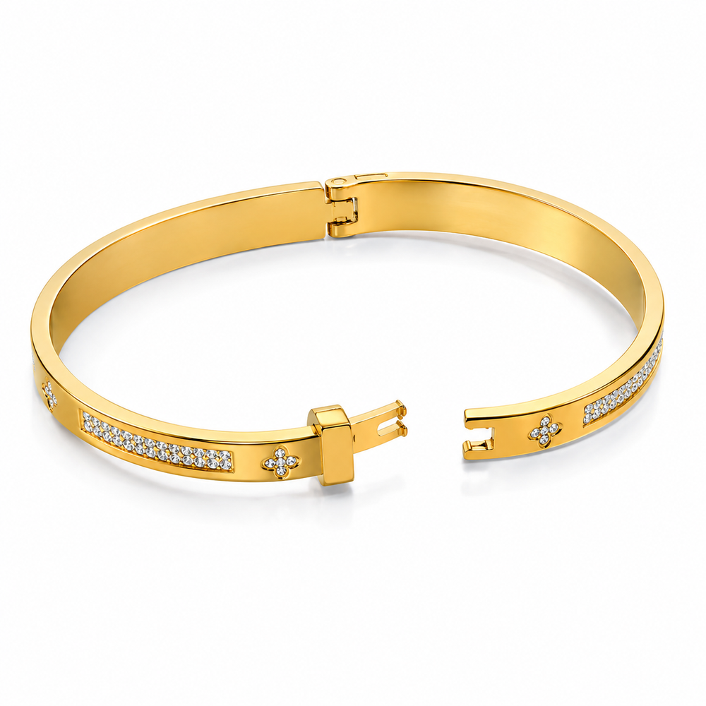 Gold Stainless Steel Zircon Bangle Bracelet