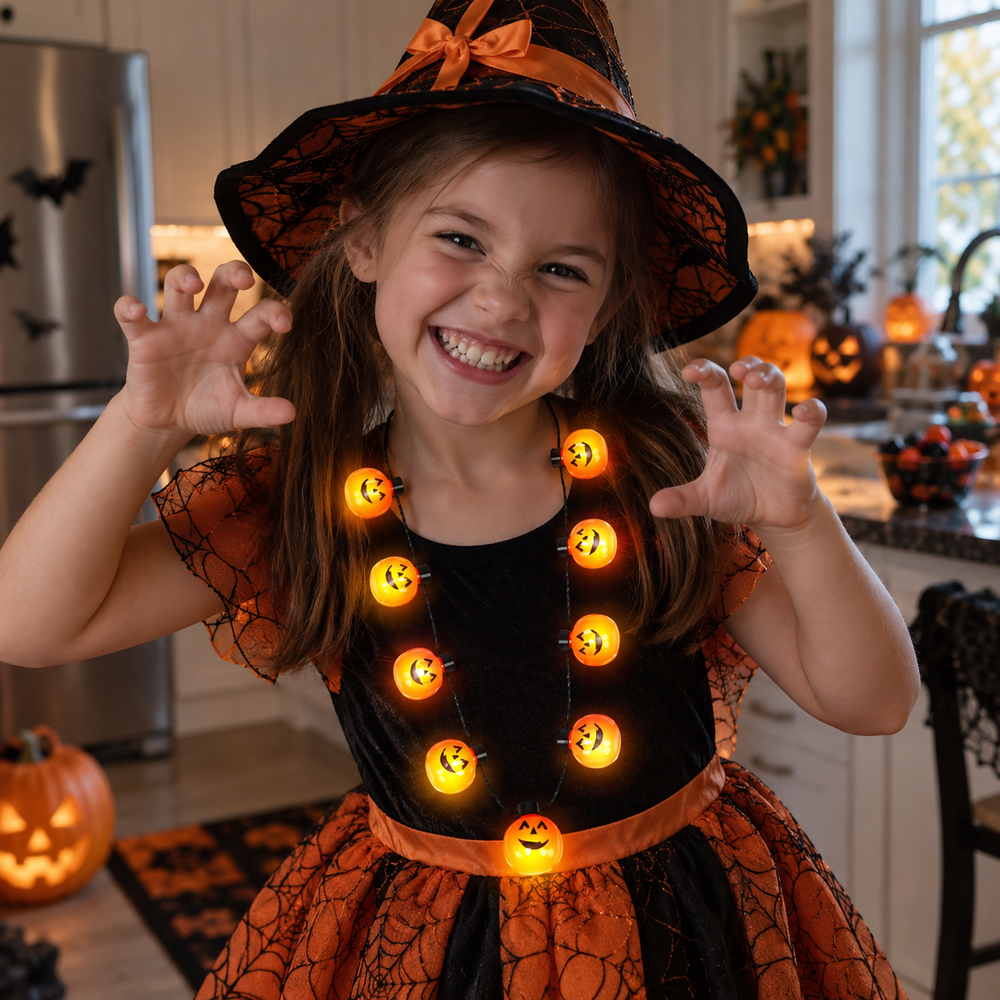 3-Pack Halloween Light-Up Pumpkin LED Necklaces
